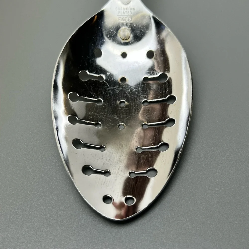 VTG EKCO Chromium Plated Stainless Spotted Spoon With White Handle MCM - Picture 8 of 13
